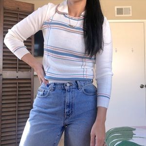 Vintage retro collared knit plaid sweater